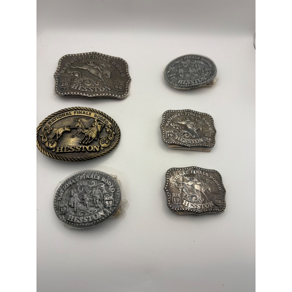 Lot of 6 Vintage Hesston NFR National Finals Rodeo Belt Buckles 1980 1986 1989